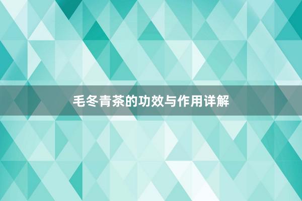 毛冬青茶的功效与作用详解